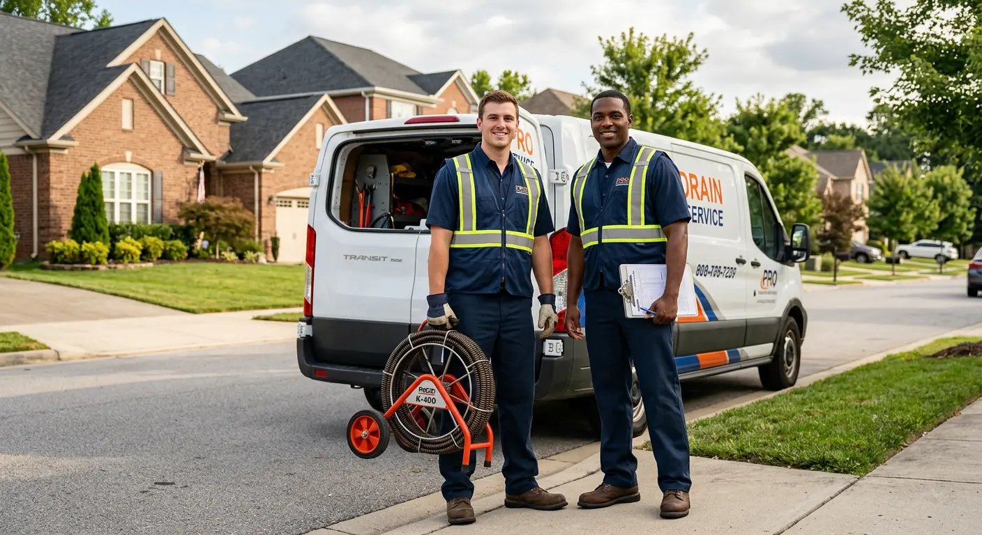 Sewer and drain service team with equipment ready for work in Fairborn